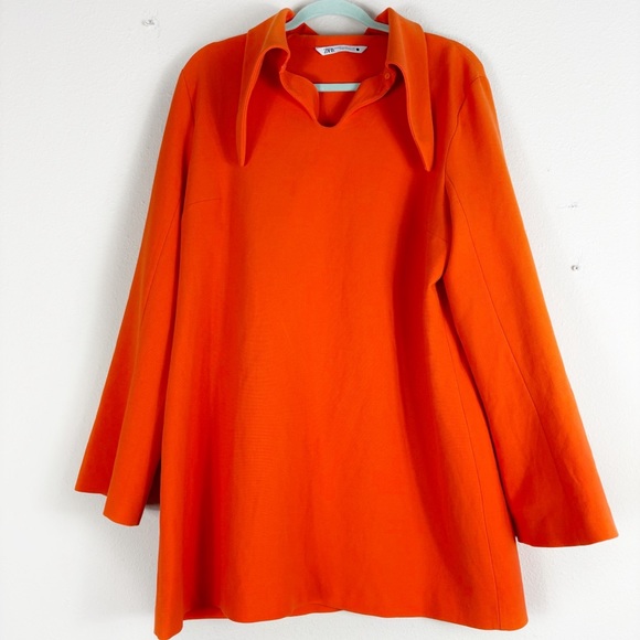 ZARA Woman High Neck Mini Dress With Tied Bow in Bright Orange sz XXL - Picture 15 of 16